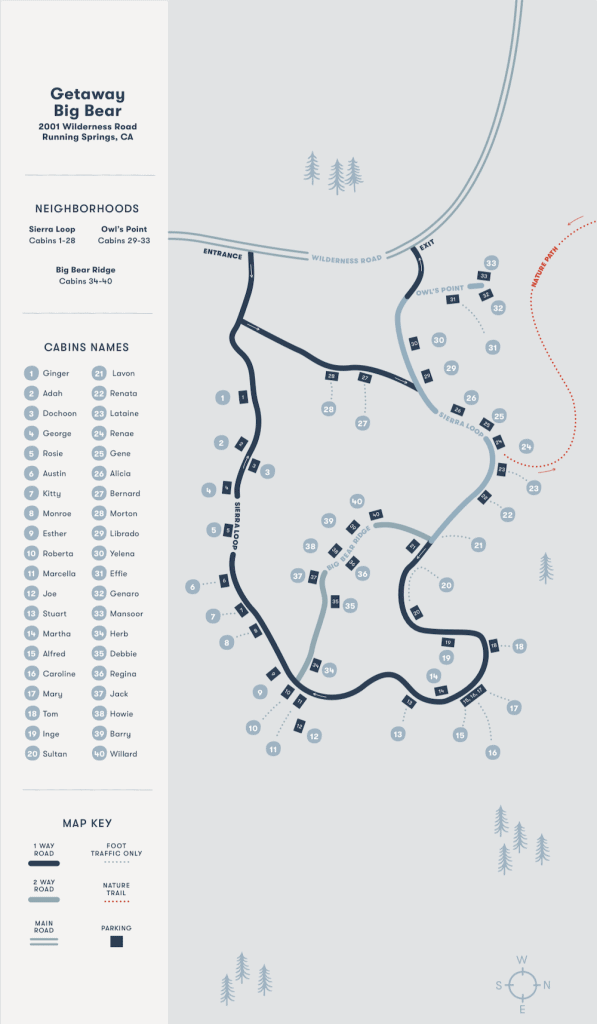 Mapa de las cabañas Getaway House cerca de Los Ángeles