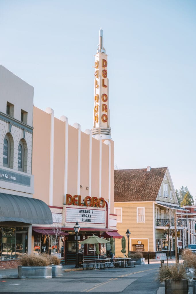 Teatro Del Oro de Mill Street con letreros retro