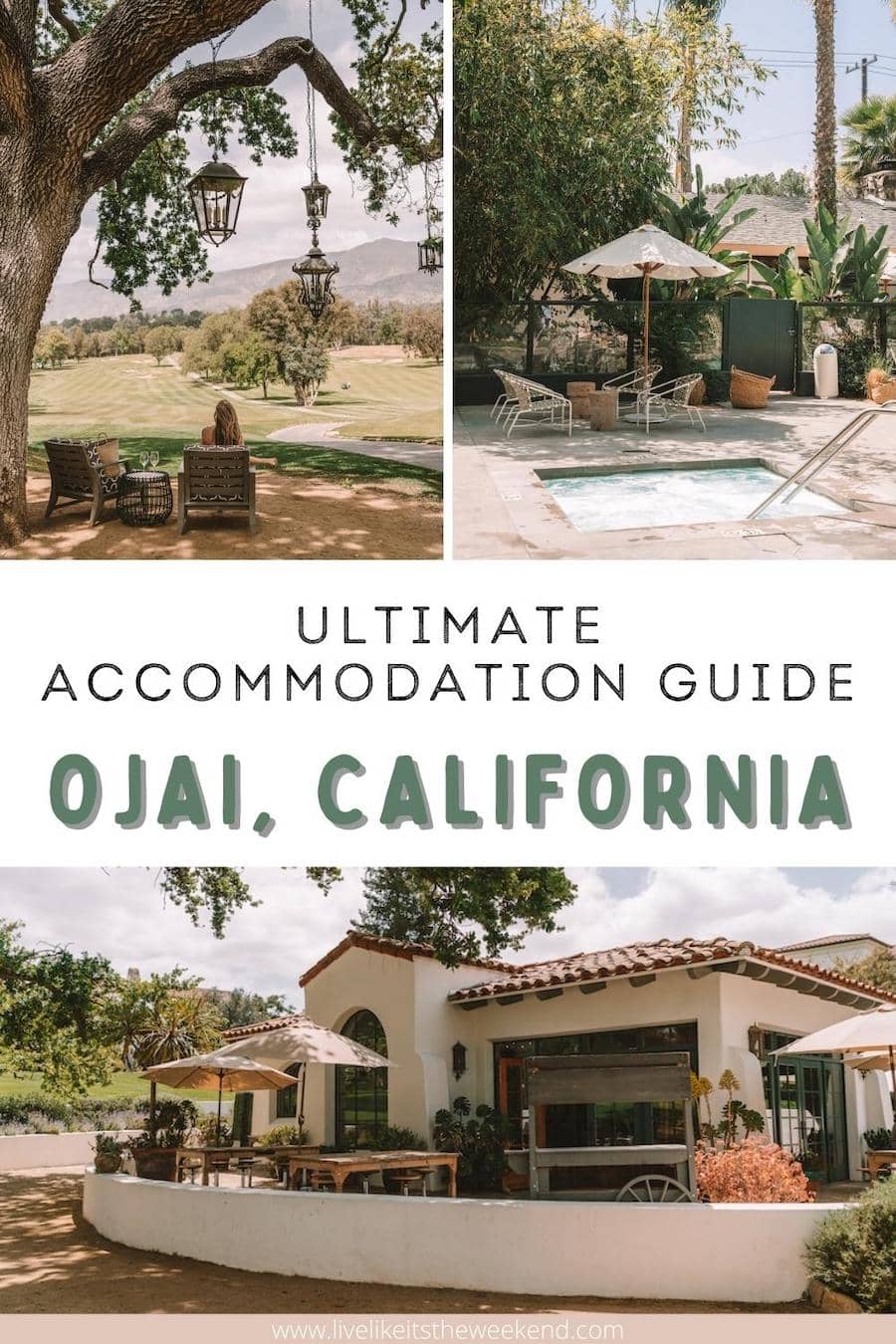 portada de pin para publicación de blog sobre dónde alojarse en Ojai, California